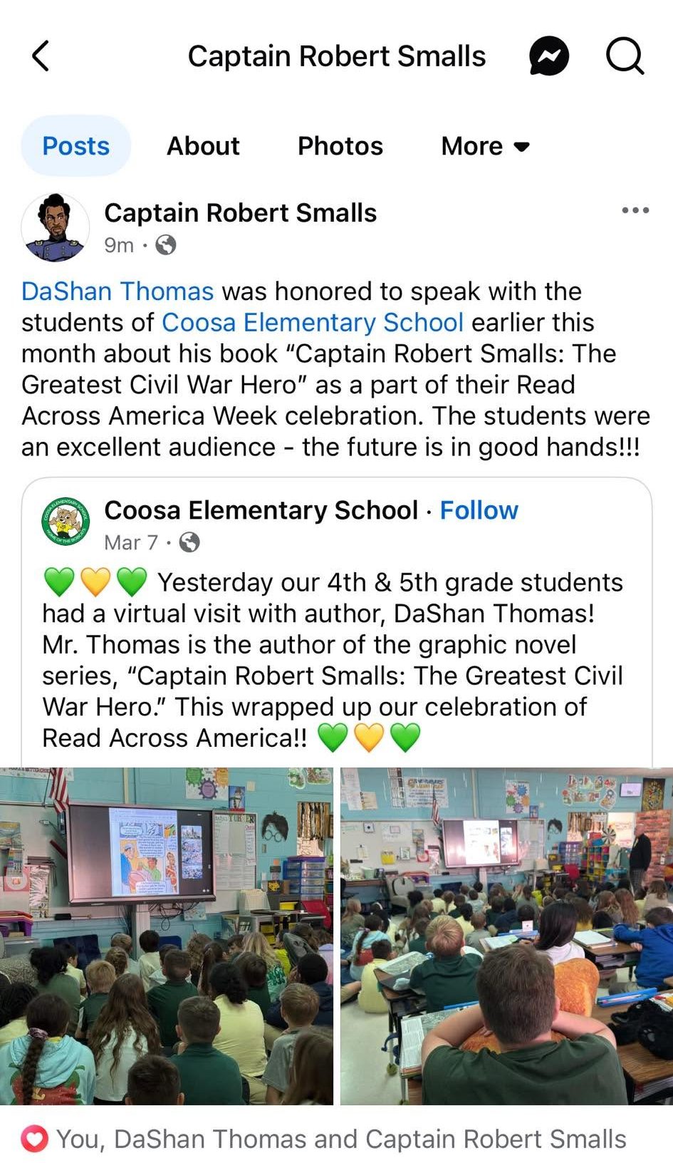 DaShan Thomas was honored to speak with the students of Coosa Elementary School earlier this month about his book 